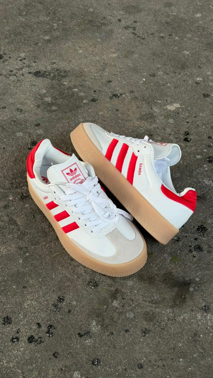 ADIDAS SAMBA PLATAFORMA BLANCO ROJO CAFE