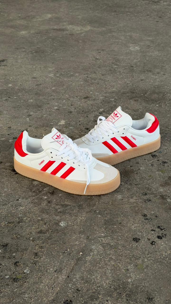 ADIDAS SAMBA PLATAFORMA BLANCO ROJO CAFE