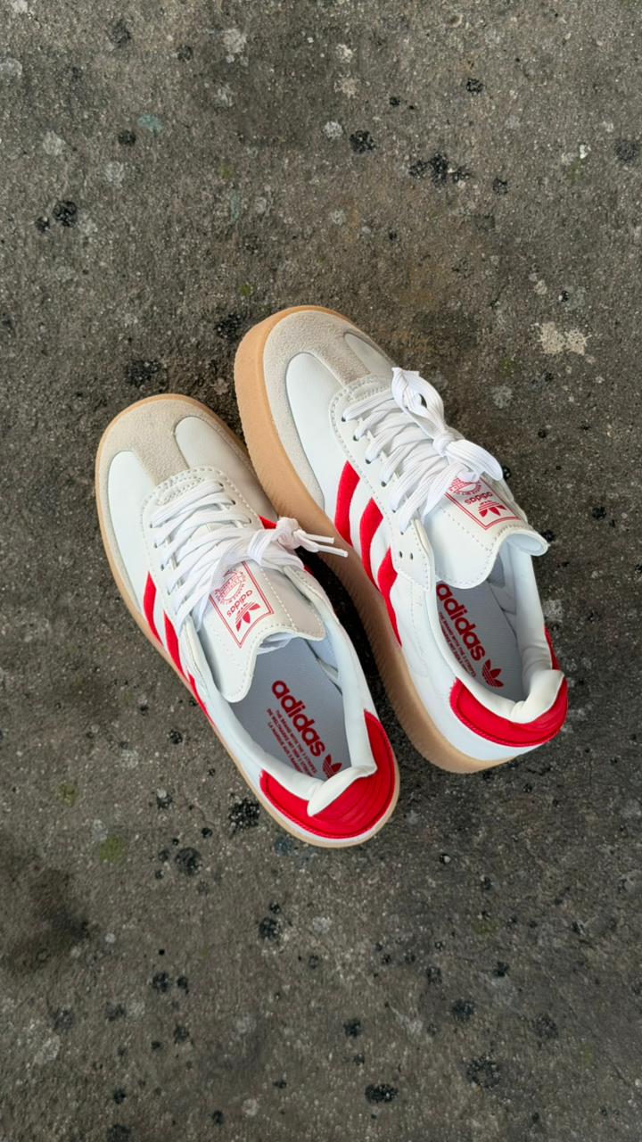 ADIDAS SAMBA PLATAFORMA BLANCO ROJO CAFE