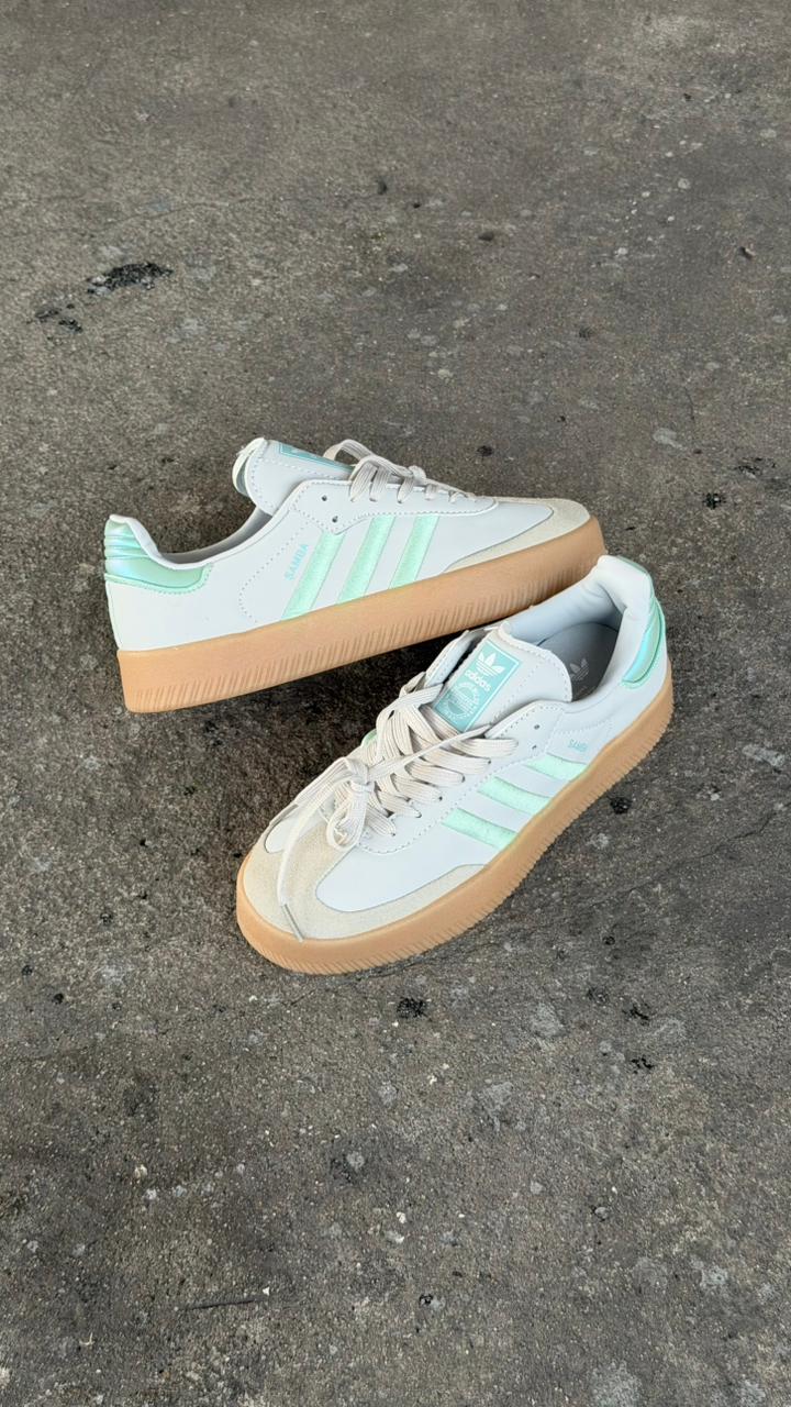 ADIDAS SAMBA PLATAFORMA BLANCO VERDE MENTA CAFE