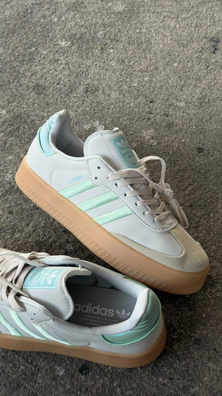 ADIDAS SAMBA PLATAFORMA BLANCO VERDE MENTA CAFE