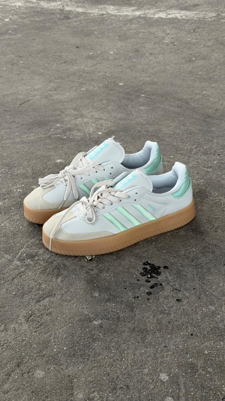 ADIDAS SAMBA PLATAFORMA BLANCO VERDE MENTA CAFE